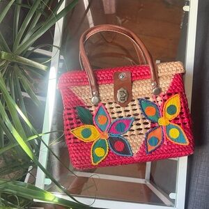 Handcrafted Pink Woven Floral Tote Bag